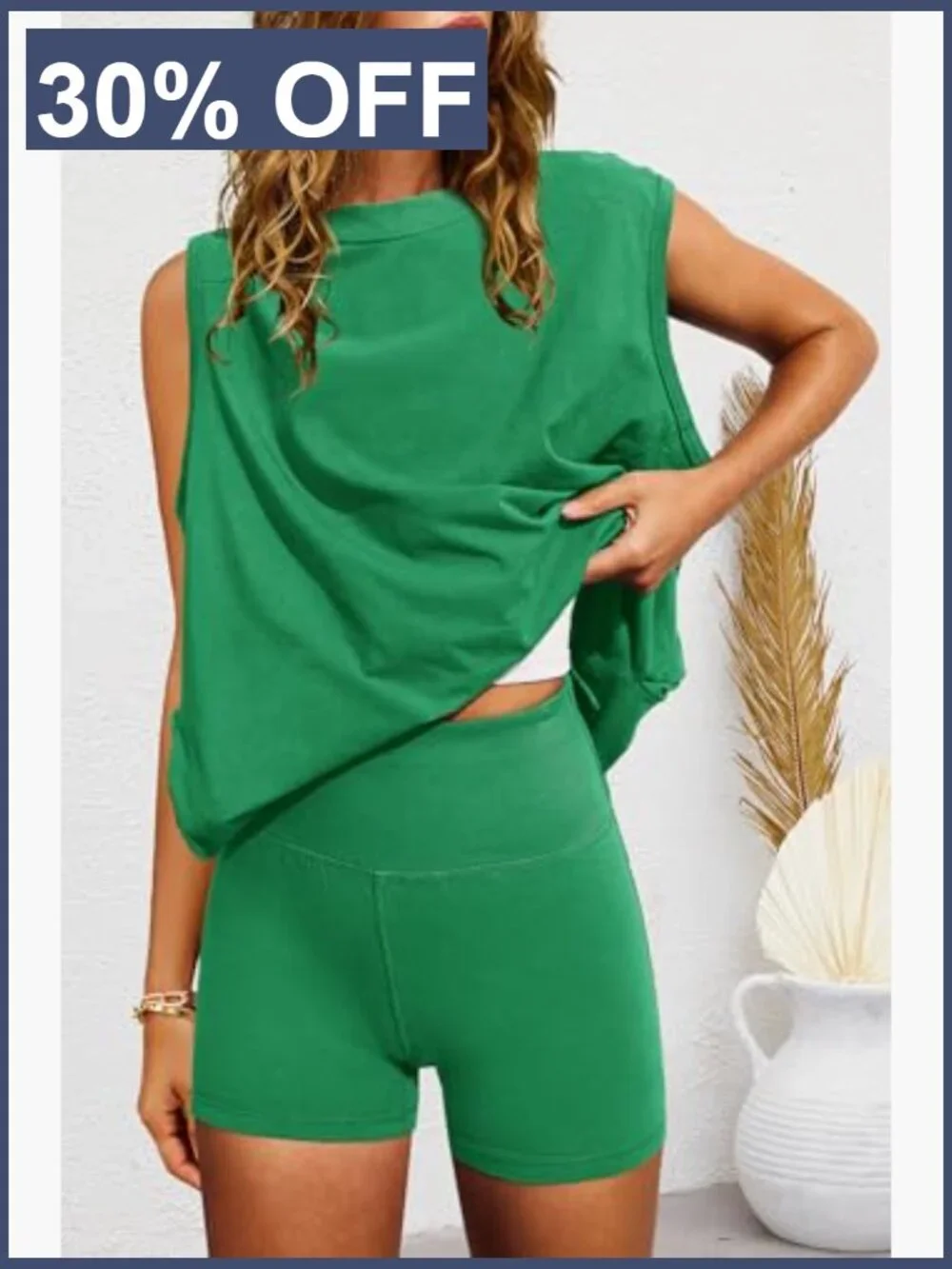 2 Piece Matching Lounge Set Tunic Top and Biker Shorts Workout Set